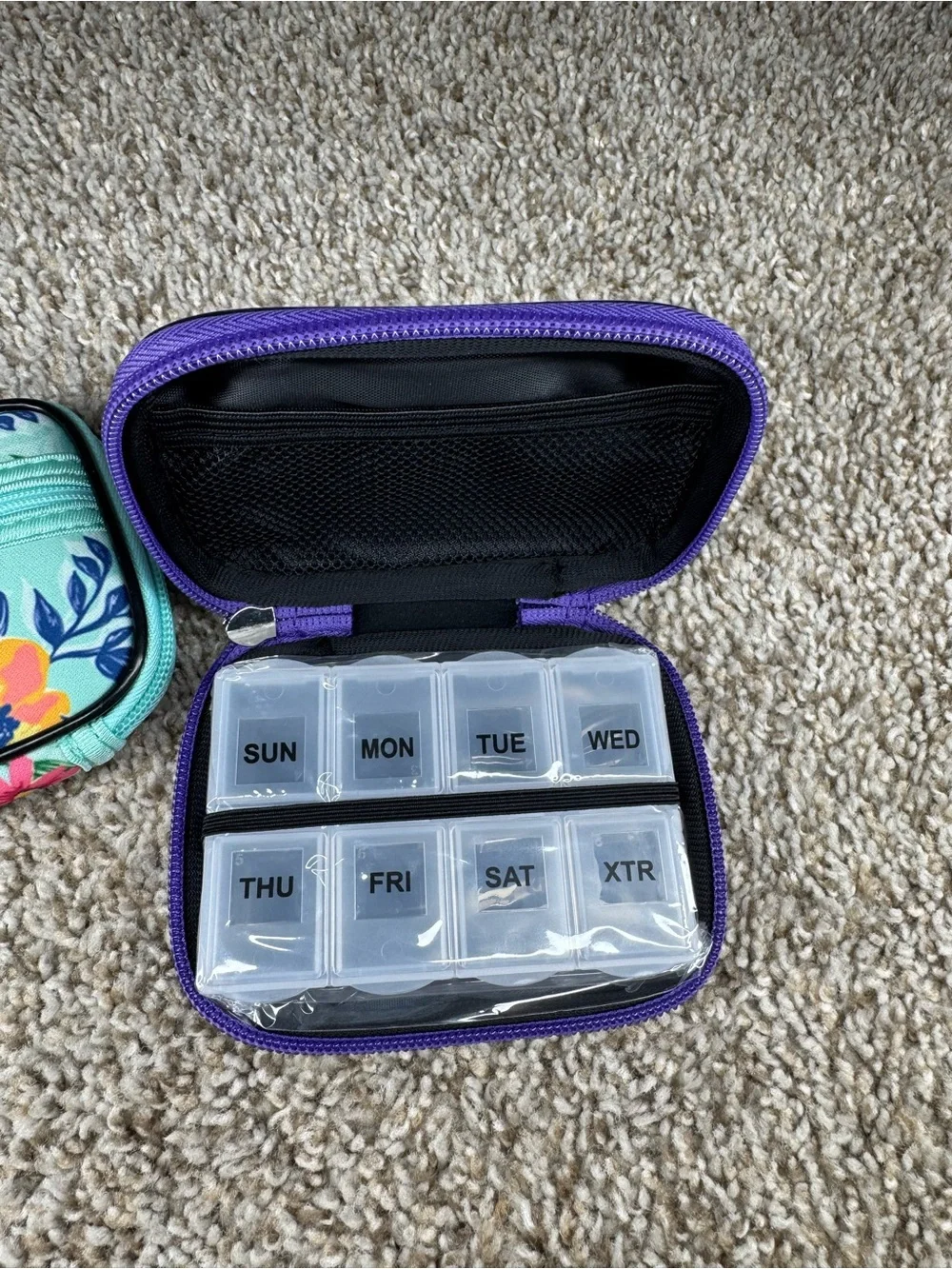 Double-Zip Floral & Paisley Accessory Pouches - Purple and Teal